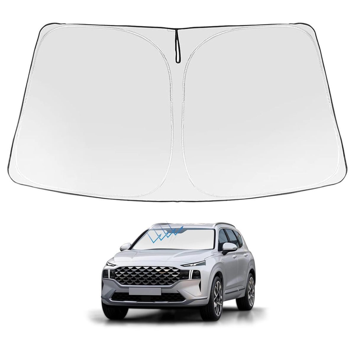 Proadsy 2026 Upgrade Front Windshield Sun Shade Foldable Sunshade Protector Custom Fit 2019-2023 Santa Fe, SE, SEL, SEL Plus, Limited, Ultimate Accessories