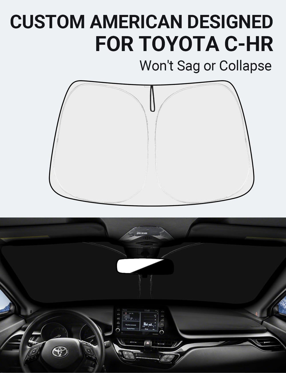 Proadsy 2025 Upgrade Windshield Sun Shade Custom Fit Toyota CHR 2018-2024 2025 4-Layer Foldable Front Sunshade Protector Sun Visor Blocks UV Rays Keep Car Cooler
