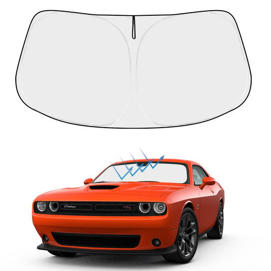 Proadsy 2025 Upgrade Windshield Sun Shade Custom Fit Dodge Challenger 2015-2024 2025 4-Layer Foldable Front Sunshade Protector Sun Visor Blocks UV Rays Keep Car Cooler