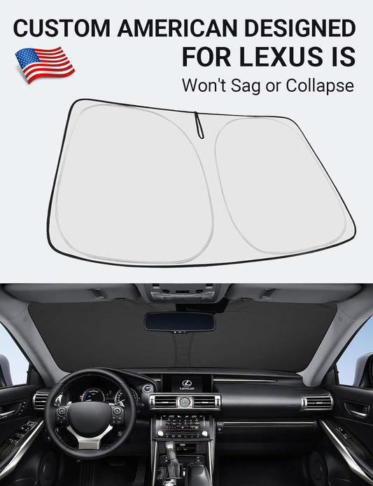 Custom American designed 2014-2020 Lexus IS windshield sunshade, will not sag or collapse