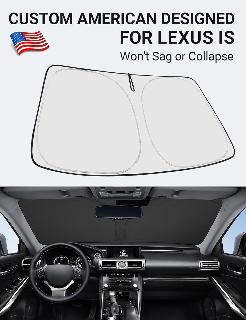 Proadsy 2025 Upgrade Windshield Sun Shade Custom Fit Lexus is 200t, 250, 300, 350 2014-2020 4-Layer Foldable Front Sunshade Protector Sun Visor Blocks UV Rays Keep Car Cooler
