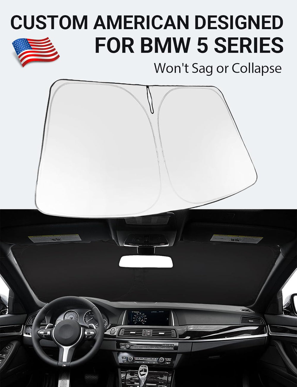 Proadsy 2025 Upgrade Windshield Sun Shade Custom Fit BMW 5 Series 2011-2016 4-Layer Foldable Front Sunshade Protector Sun Visor Blocks UV Rays Keep Car Cooler