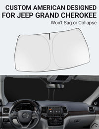 Custom American designed 2014-2026 Jeep Grand Cherokee windshield sunshade, will not sag or collapse