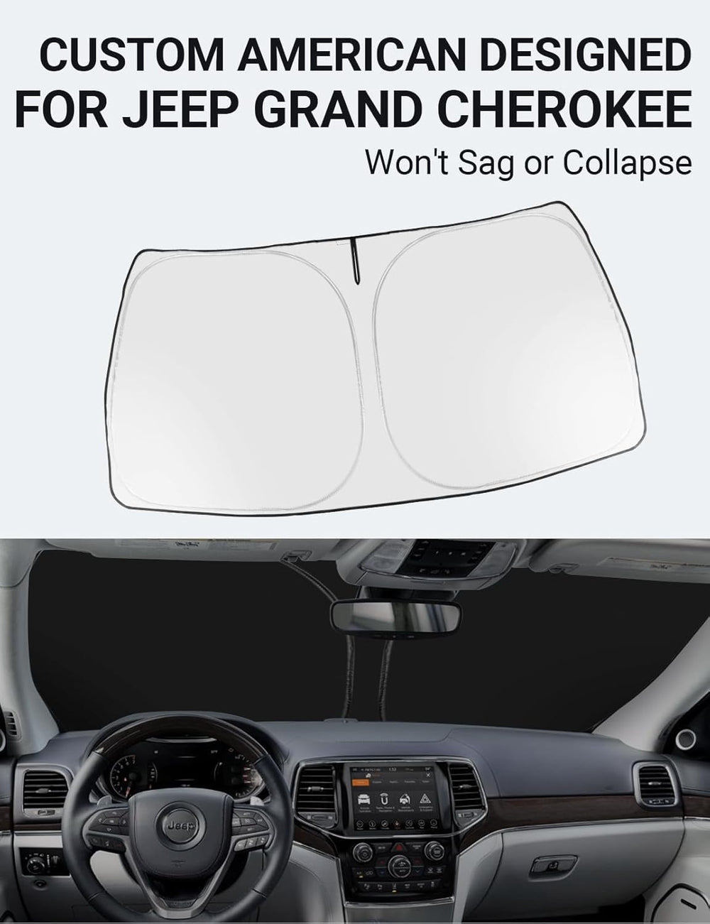 Proadsy 2025 Upgrade Windshield Sun Shade Custom Fit Jeep Grand Cherokee 2014-2024 2025 4-Layer Foldable Front Sunshade Protector Sun Visor Blocks UV Rays Keep Car Cooler