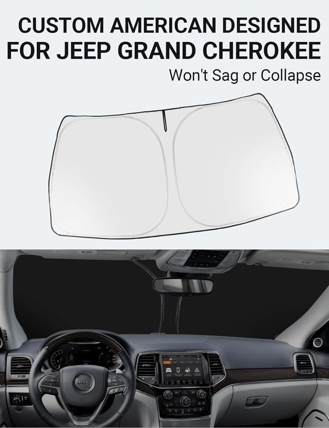 2014-2025 Jeep Grand Cherokee Block custom-fit sunshade - folded compact