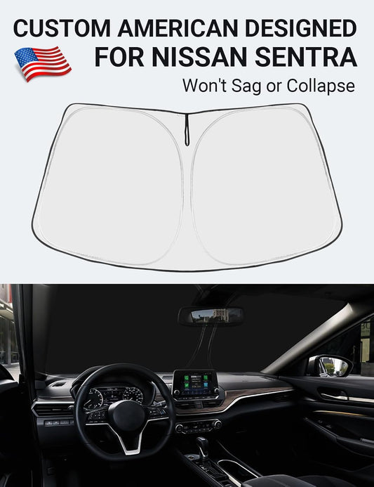 Custom American designed 2020-2025 Nissan Sentra windshield sunshade, will not sag or collapse