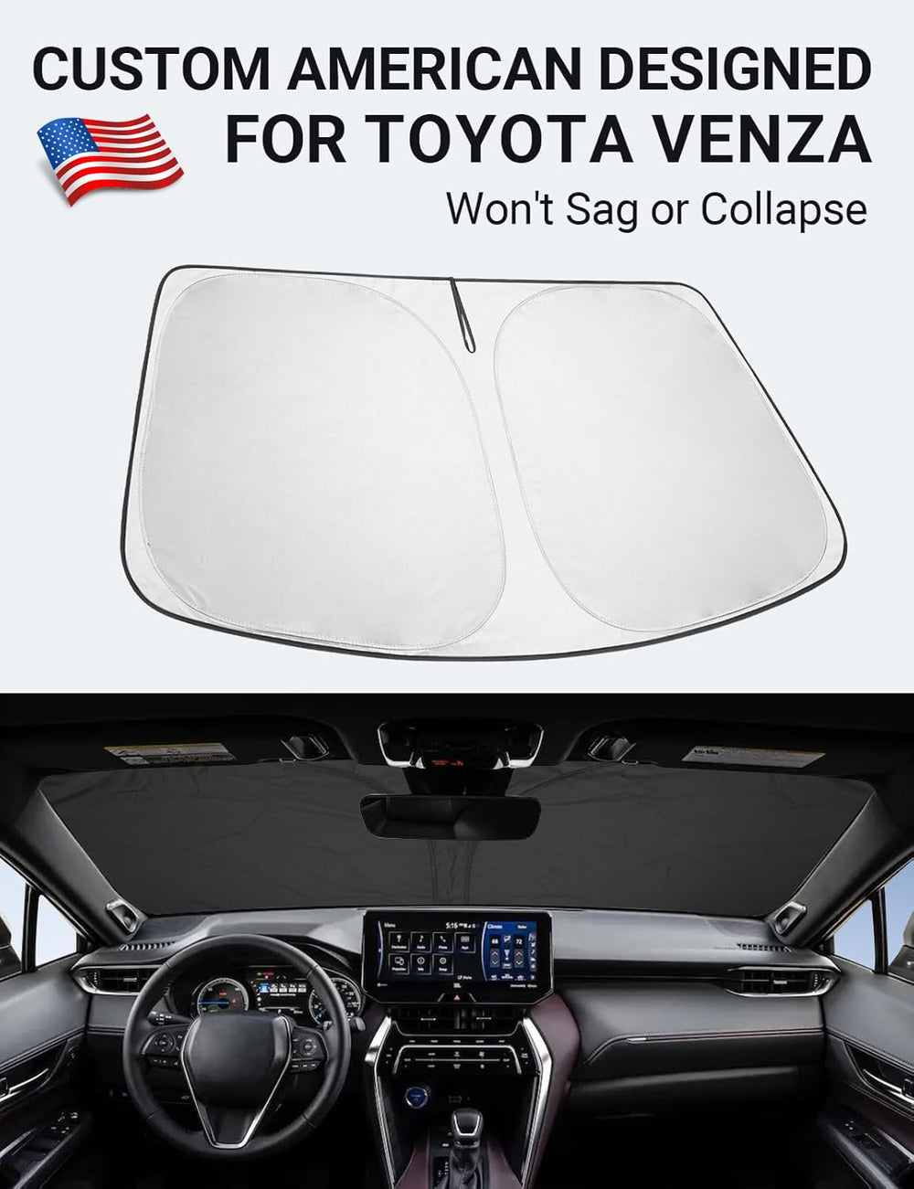 Proadsy 2025 Upgrade Windshield Sun Shade Custom Fit Toyota Venza 2021-2024 2025 4-Layer Foldable Front Sunshade Protector Sun Visor Blocks UV Rays Keep Car Cooler Accessories