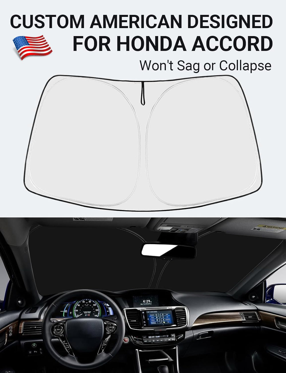 Proadsy 2025 Upgrade Windshield Sun Shade Custom Fit Honda Accord 2014-2017 4-Layer Foldable Front Sunshade Protector Sun Visor Blocks UV Rays Keep Car Cooler