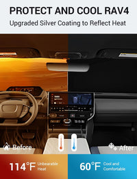 2023-2026 Subaru Solterra windshield sun shade keeps car interior cool, before and after comparison