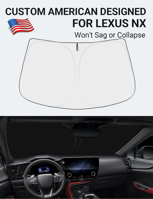 Custom American designed 2022-2026 Lexus NX NX250 NX350 windshield sunshade, will not sag or collapse