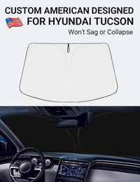 Custom American designed 2016-2021 Hyundai Tucson windshield sunshade, will not sag or collapse