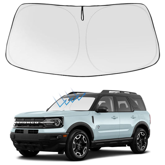 Proadsy 2025 Upgrade Windshield Sun Shade Custom Fit Ford Bronco Sport 2021-2024 2025 4-Layer Foldable Front Sunshade Protector Sun Visor Blocks UV Rays Keep Car Cooler