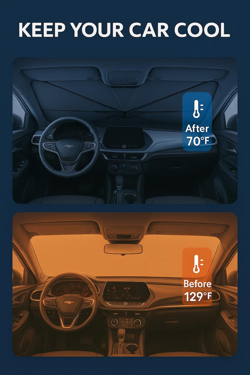 Proadsy Windshield Sun Shade Umbrella for 2024-2026 Chevrolet Trax Models LS, 1RS, LT, 2RS, ACTIV, Foldable Car Umbrella Sunshade with Soft Handle,Keeps Your Vehicle Cool,Protect Car from Rays & Heat
