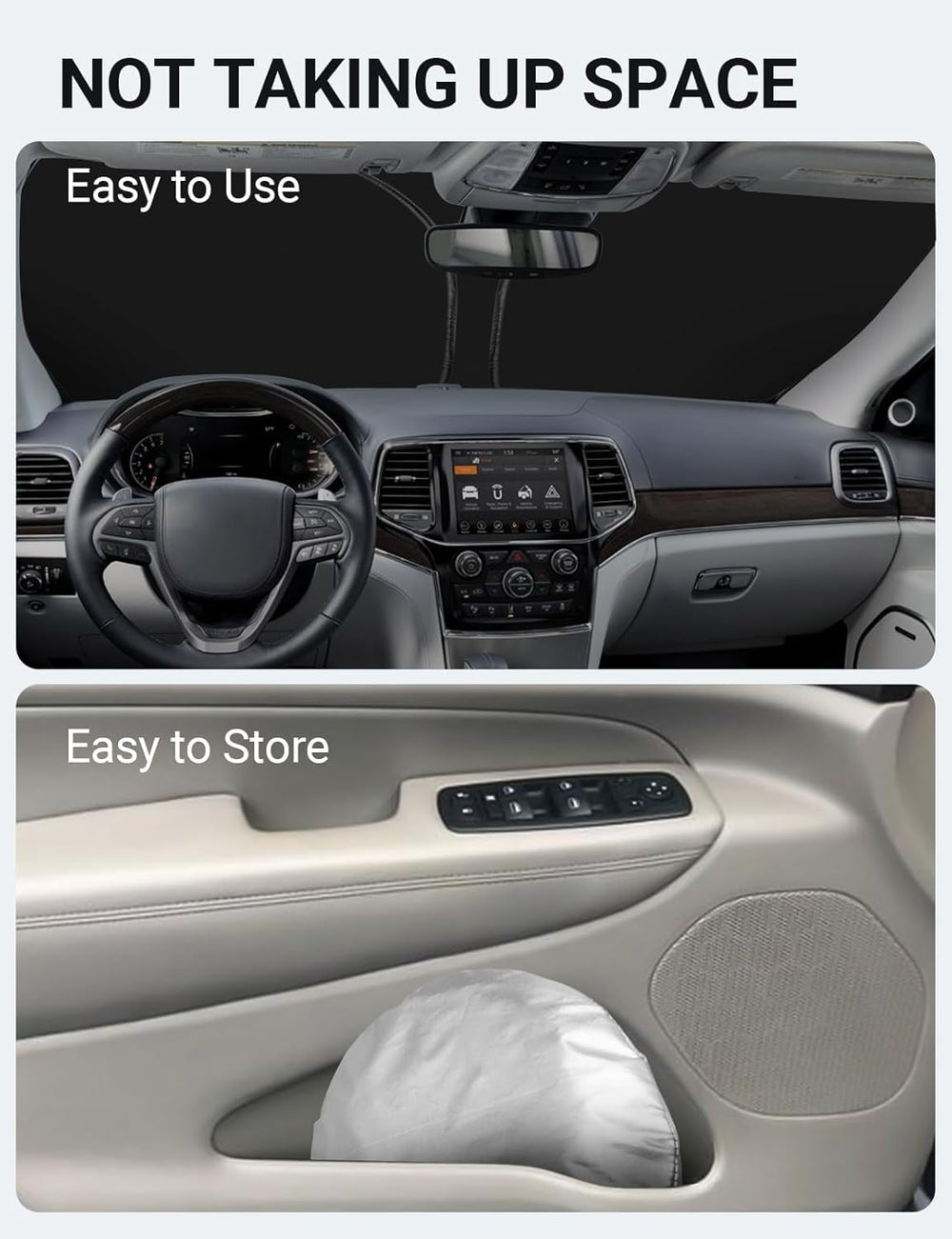 Proadsy 2025 Upgrade Windshield Sun Shade Custom Fit Jeep Grand Cherokee 2014-2024 2025 4-Layer Foldable Front Sunshade Protector Sun Visor Blocks UV Rays Keep Car Cooler