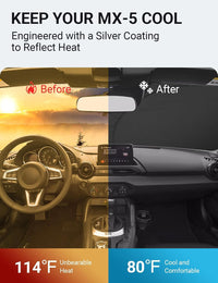 Custom American designed 2016-2026 Mazda MX-5 windshield sunshade, will not sag or collapse