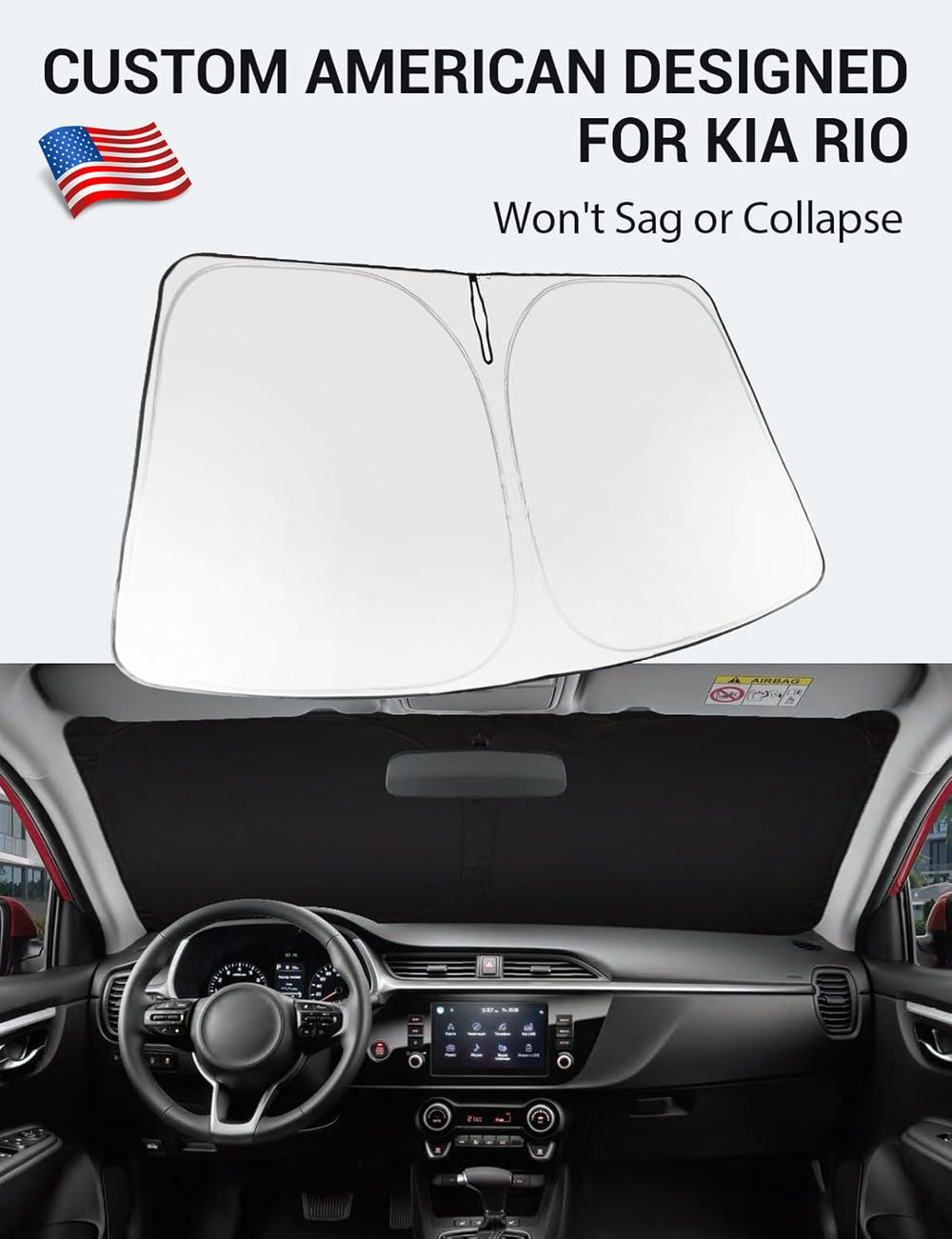 Proadsy 2025 Upgrade Windshield Sun Shade Custom Fit 2018-2023 2024 2025 Kia Rio Foldable Front Sunshade Protector Sun Visor Blocks UV Rays Keep Car Cooler