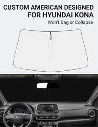 Custom American designed 2018-2025 Hyundai Kona windshield sunshade, will not sag or collapse