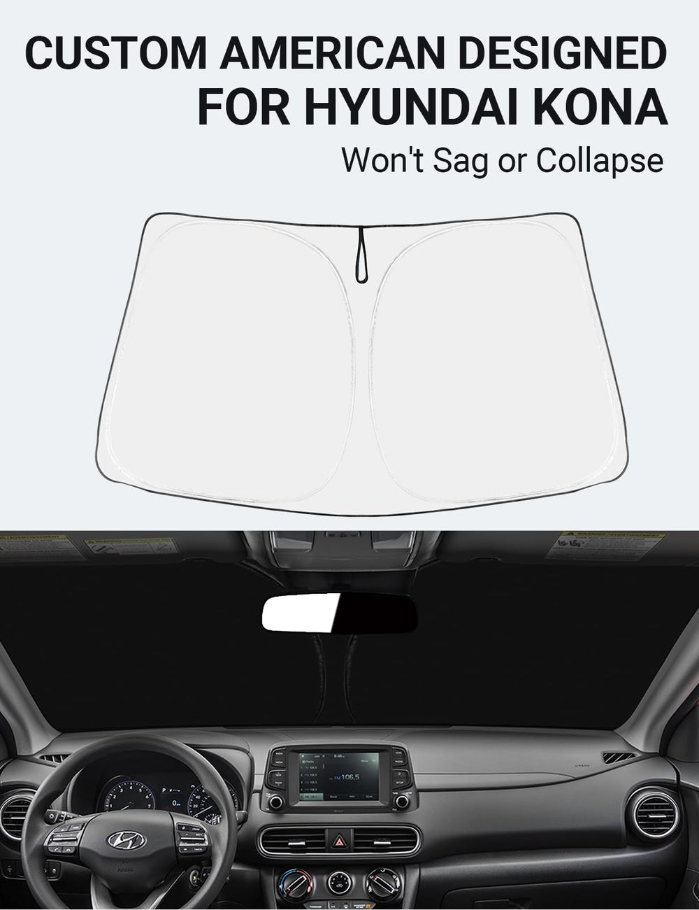 Proadsy 2025 Upgrade Windshield Sun Shade Custom Fit Hyundai Kona 2018-2023 4-Layer Foldable Front Sunshade Protector Sun Visor Blocks UV Rays Keep Car Cooler Accessories