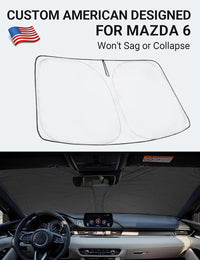 Custom American designed 2014-2021 Mazda 6 Sedan windshield sunshade, will not sag or collapse