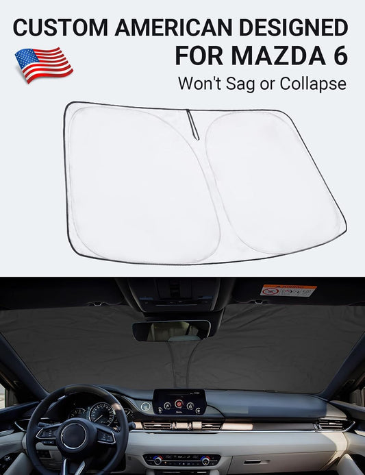Custom American designed 2014-2021 Mazda 6 Sedan windshield sunshade, will not sag or collapse