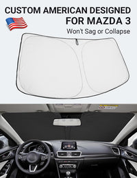 Custom American designed 2014-2018 Mazda 3 windshield sunshade, will not sag or collapse