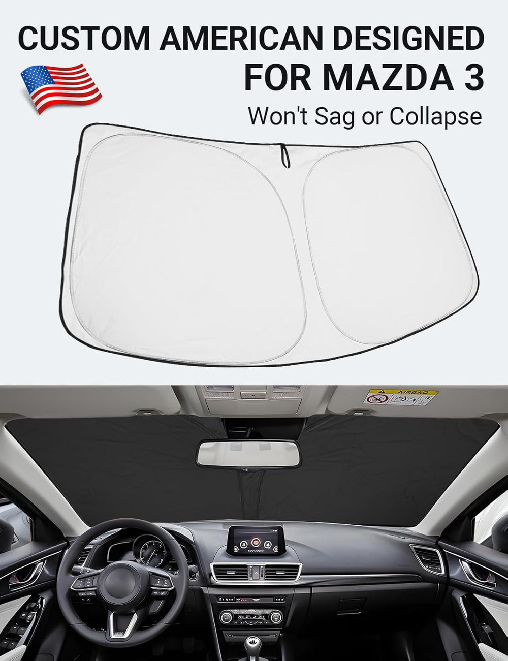Proadsy 2025 Upgrade Windshield Sun Shade Custom Fit 2014-2018 Mazda 3 4-Layer Foldable Front Sunshade Protector Sun Visor Blocks UV Rays Keep Car Cooler Accessories