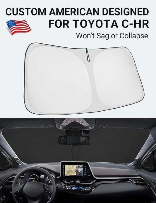 Custom American designed 2018-2023 Toyota C-HR windshield sunshade, will not sag or collapse