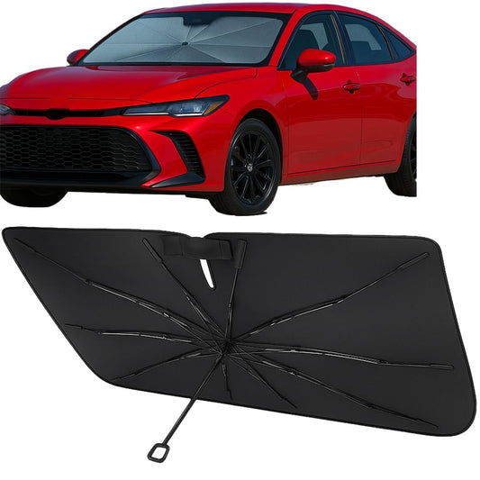 Proadsy Windshield Sun Shade Umbrella for Toyota Camry 2018-2025 2026 Foldable Car Umbrella Sunshade with Soft TPU Handle Spring Structure Crystal Cooling Material Protect Car from Rays & Heat
