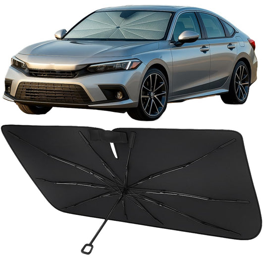 Proadsy Windshield Sun Shade Umbrella for Honda Civic 2022-2025 2026 Foldable Car Umbrella Sunshade with Soft TPU Handle Spring Structure Crystal Cooling Material Protect Car from Rays & Heat
