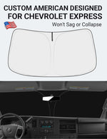Proadsy for Chevrolet Express Cargo Van 1996-2025 2026 Windshield Sun Shade 4-Layer Foldable Front Sunshade Protector Sun Visor Blocks UV Rays Keep Car Cooler