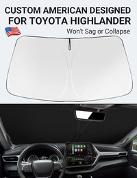 Custom American designed 2020-2026 Toyota Highlander windshield sunshade, will not sag or collapse