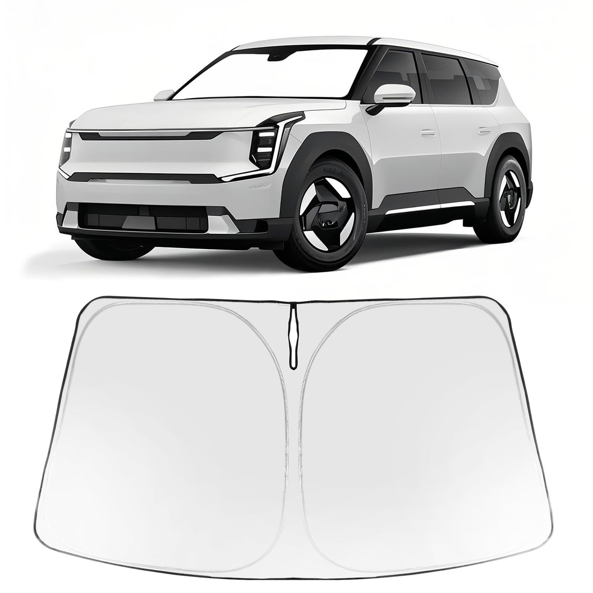 Proadsy 2025 Upgrade Windshield Sun Shade Custom Fit Kia EV9 2024 2025 Foldable Front Sunshade Protector Sun Visor Blocks UV Rays Keep Car Cooler Accessories
