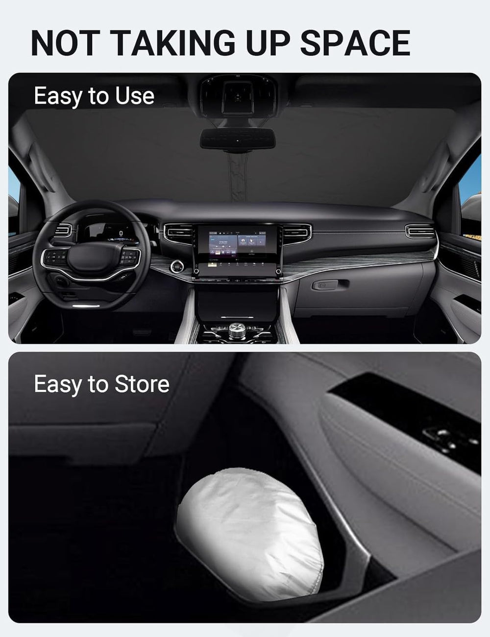 Proadsy 2025 Upgrade Windshield Sun Shade Custom Fit Jeep Wagoneer 2022-2024 2025 4-Layer Foldable Front Sunshade Protector Sun Visor Blocks UV Rays Keep Car Cooler Accessories