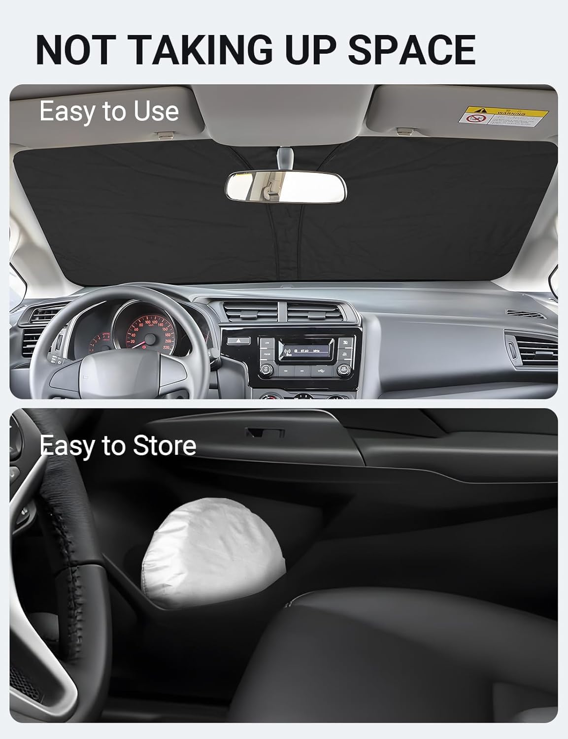 2015-2020 Honda Fit custom-fit windshield sunshade - folded view