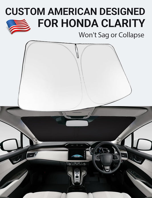 Custom American designed 2017-2021 Honda Clarity windshield sunshade, will not sag or collapse