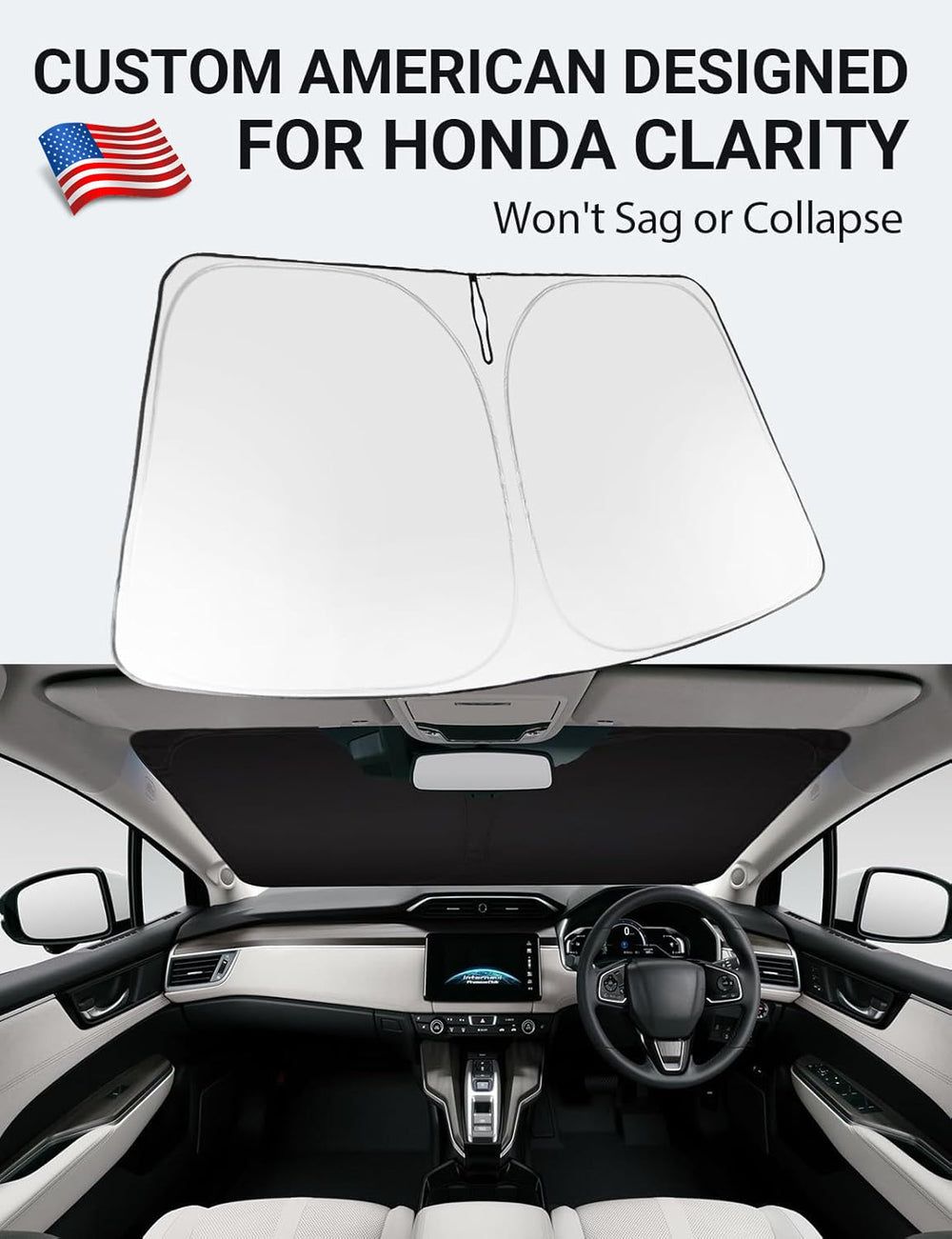 Proadsy 2025 Upgrade Windshield Sun Shade Custom Fit 2017-2021 Honda Clarity 4-Layer Foldable Front Sunshade Protector Sun Visor Blocks UV Rays Keep Car Cooler