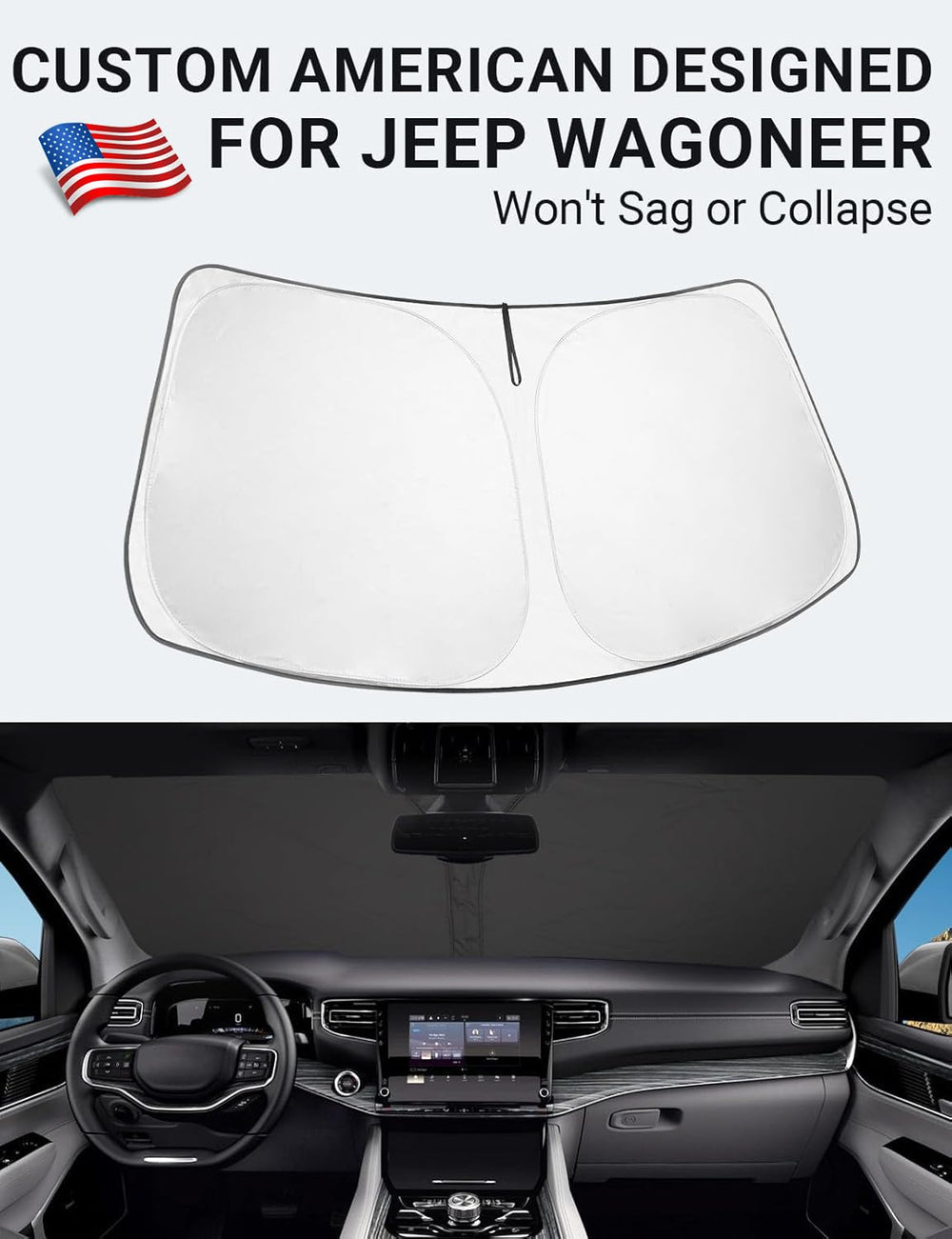 Proadsy 2025 Upgrade Windshield Sun Shade Custom Fit Jeep Wagoneer 2022-2024 2025 4-Layer Foldable Front Sunshade Protector Sun Visor Blocks UV Rays Keep Car Cooler Accessories