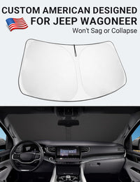 Proadsy 2026 Upgrade Windshield Sun Shade Custom Fit Jeep Wagoneer 2022-2025 2026 4-Layer Foldable Front Sunshade Protector Sun Visor Blocks UV Rays Keep Car Cooler Accessories