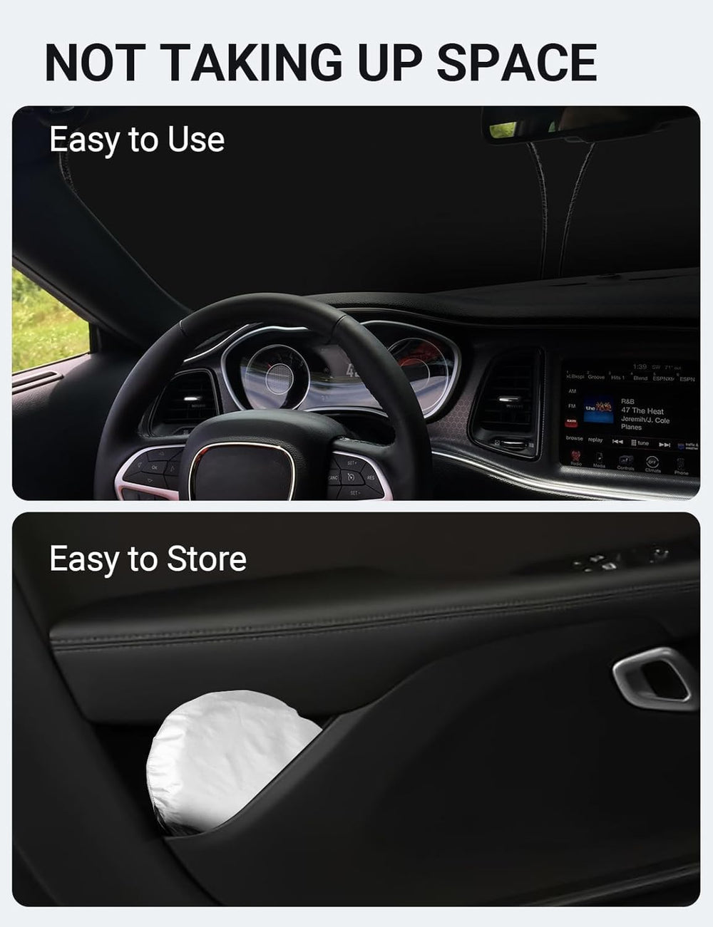 Proadsy 2025 Upgrade Windshield Sun Shade Custom Fit Dodge Challenger 2015-2024 2025 4-Layer Foldable Front Sunshade Protector Sun Visor Blocks UV Rays Keep Car Cooler