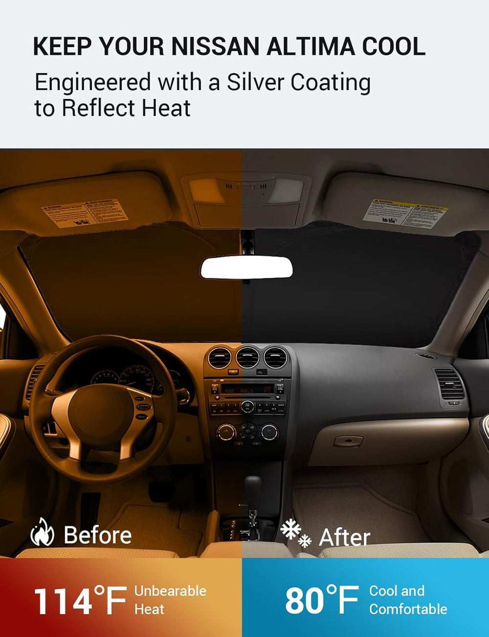 Proadsy 2025 Upgrade Windshield Sun Shade Custom Fit 2007-2012 Nissan Altima Foldable Front Sunshade Protector Sun Visor Blocks UV Rays Keep Car Cooler