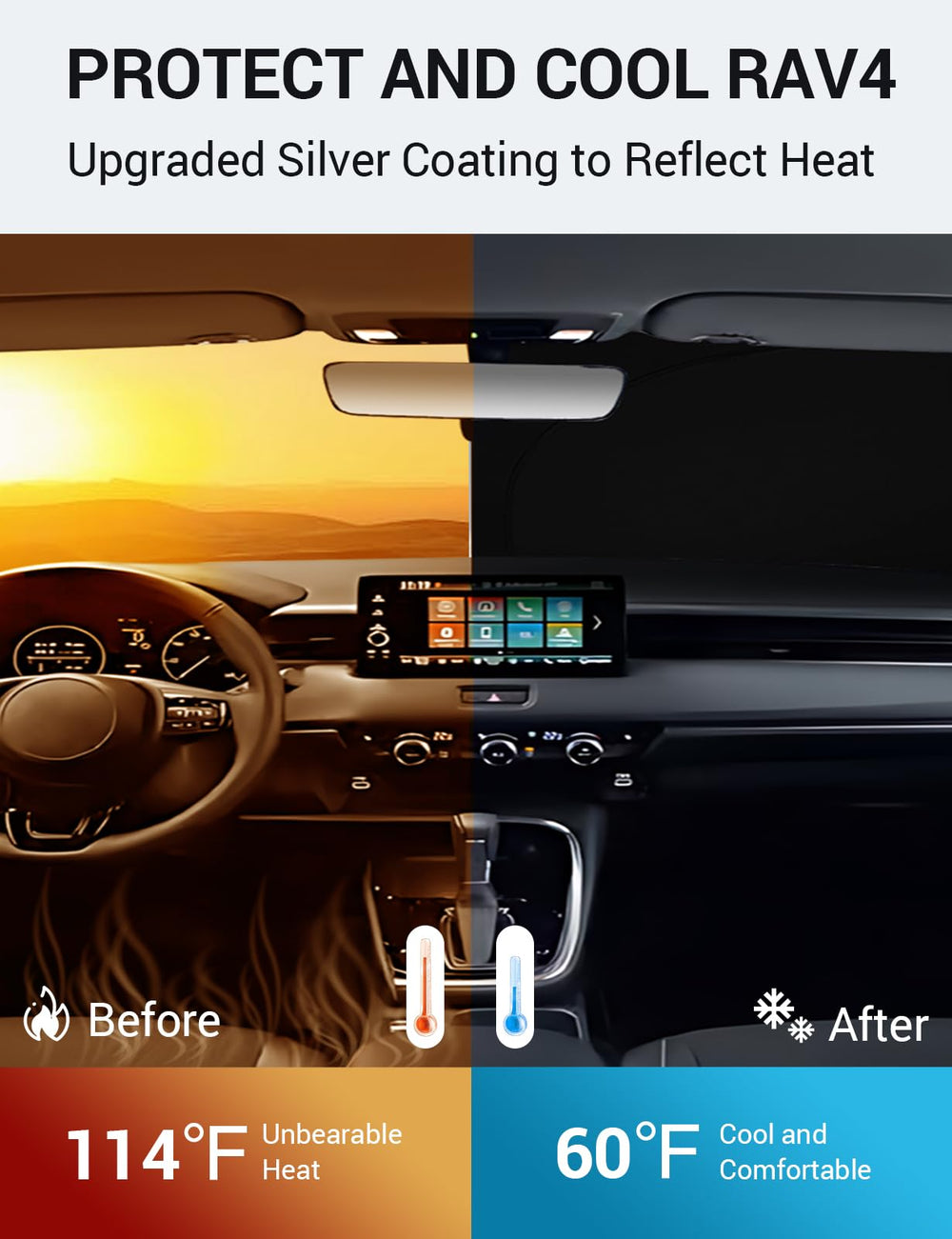 Proadsy 2025 Upgrade Windshield Sun Shade Custom Fit Honda HRV 2022-2025 Foldable Front Sunshade Protector Sun Visor Blocks UV Rays Keep Car Cooler Accessories