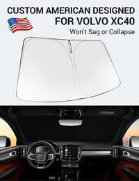 Custom American designed 2019-2026 Volvo XC40 windshield sunshade, will not sag or collapse