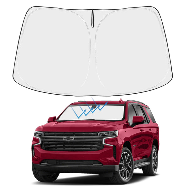Proadsy 2025 Upgrade Windshield Sun Shade Custom Fit 2021-2024 2025 Chevrolet Tahoe 4-Layer Foldable Front Sunshade Protector Sun Visor Blocks UV Rays Keep Car Cooler Accessories