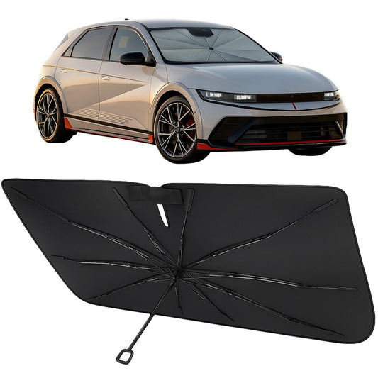 Proadsy Windshield Sun Shade Umbrella for Hyundai Ioniq 5 2022-2025 2026 Foldable Car Umbrella Sunshade with Soft TPU Handle Spring Structure Crystal Cooling Material Protect Car from Rays & Heat