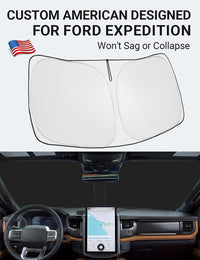 Custom American designed 2018-2024 Ford Expedition windshield sunshade, will not sag or collapse