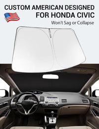 Custom American designed 2006-2011 Honda Civic windshield sunshade, will not sag or collapse