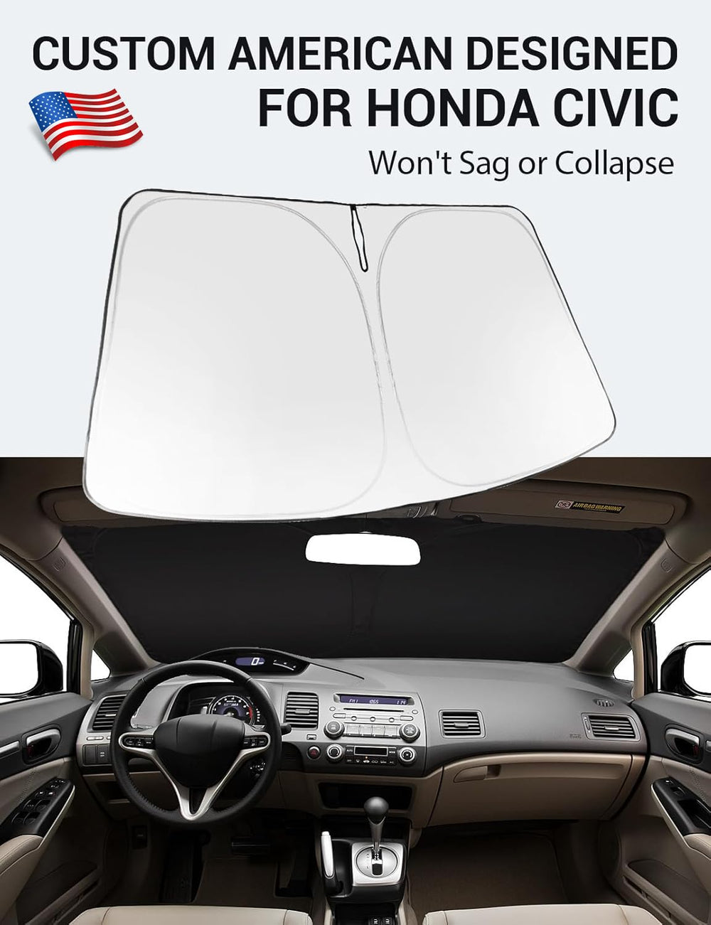 Proadsy 2025 Upgrade Windshield Sun Shade Custom Fit 2006-2011 Honda Civic Foldable Front Sunshade Protector Sun Visor Blocks UV Rays Keep Car Cooler