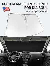 Custom American designed 2014-2019 Kia Soul windshield sunshade, will not sag or collapse