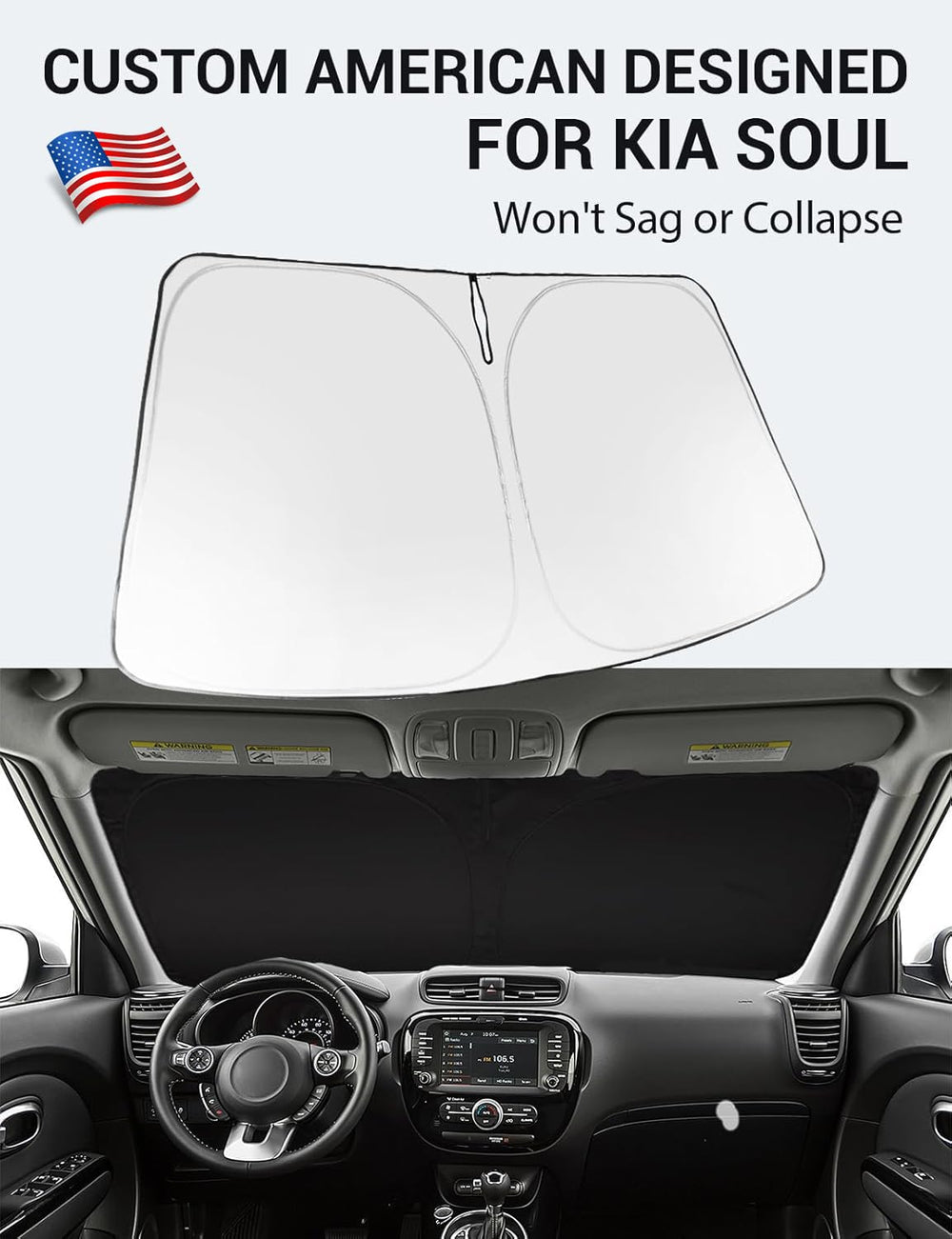 Proadsy 2025 Upgrade Windshield Sun Shade Custom Fit Kia Soul 2014-2019 4-Layer Foldable Front Sunshade Protector Sun Visor Blocks UV Rays Keep Car Cooler Accessories