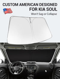 Proadsy 2026 Upgrade Windshield Sun Shade Custom Fit 2014-2019 Kia Soul Foldable Front Sunshade Protector Sun Visor Blocks UV Rays Keep Car Cooler